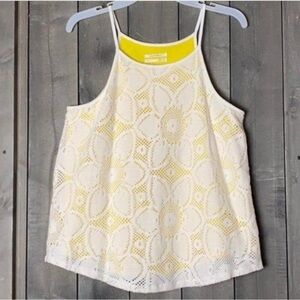 Anthropologie White and Yellow Lace Camisole